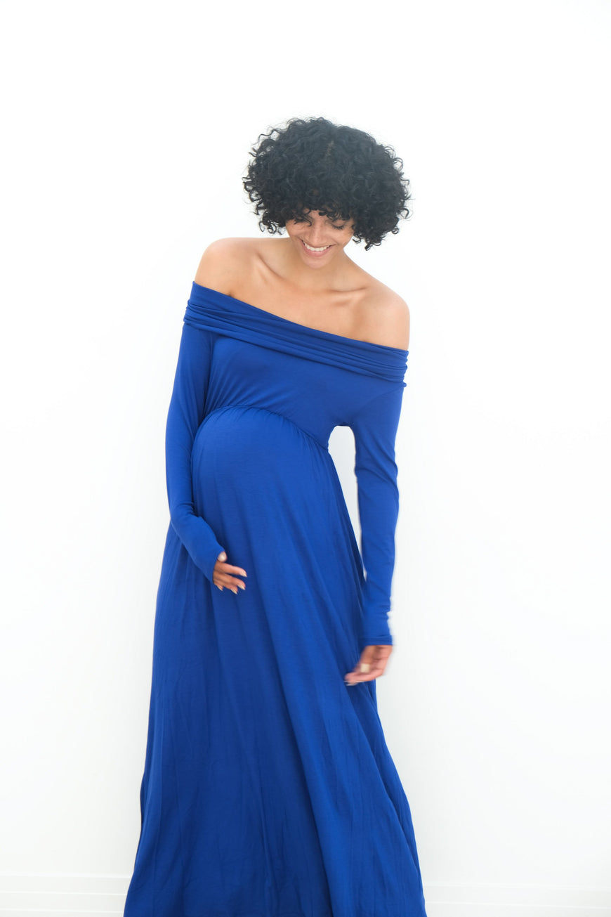 Delaney | Maternity Maxi Strapless Dress with Long Sleeves