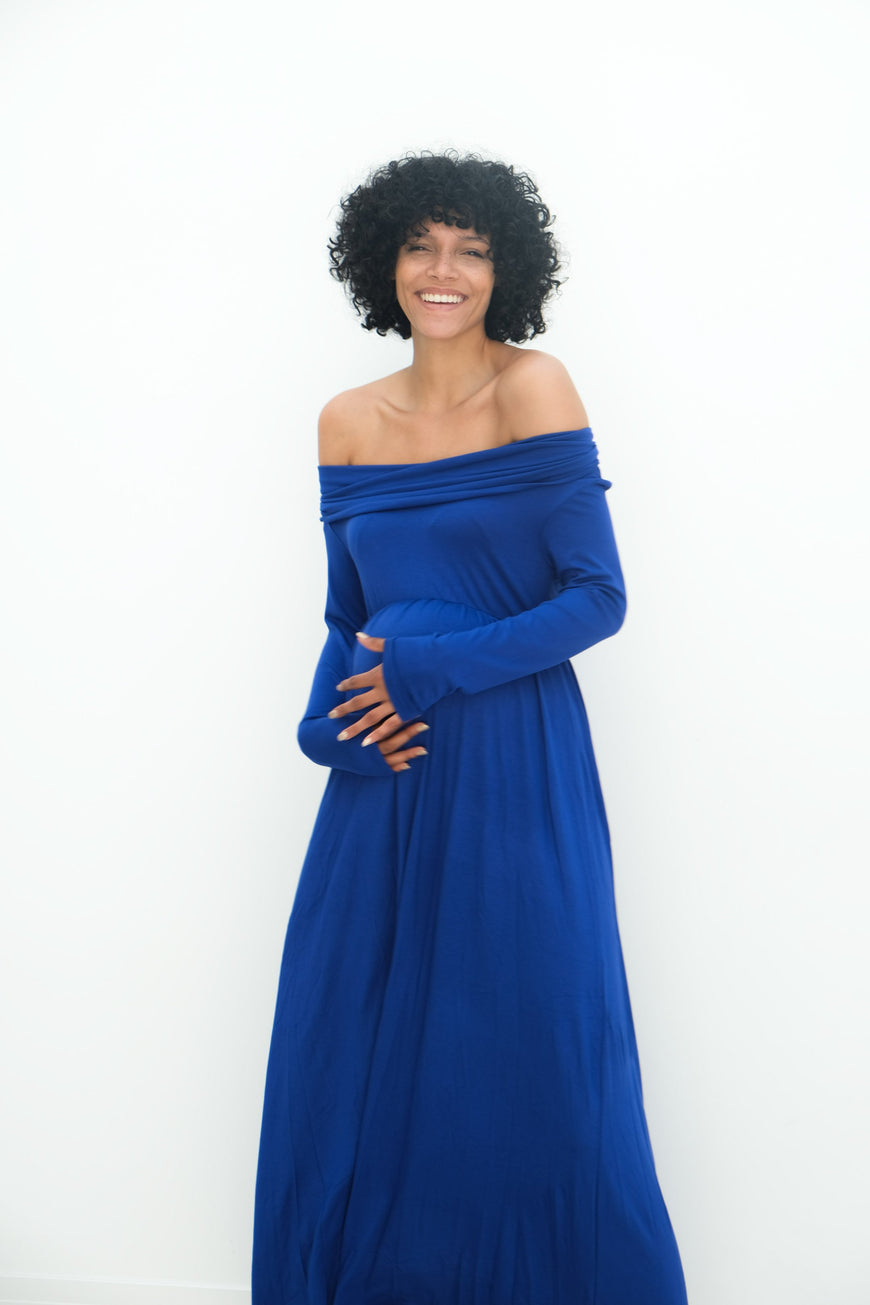 Delaney | Maternity Maxi Strapless Dress with Long Sleeves