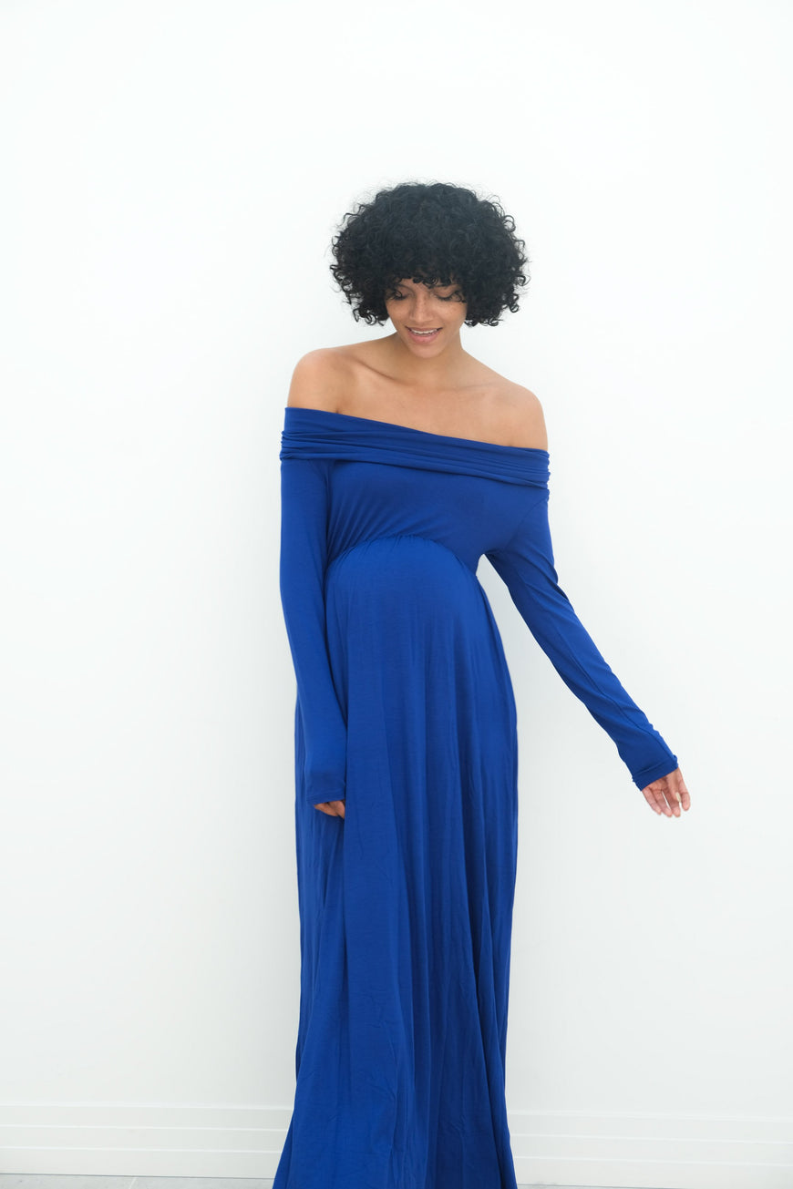 Delaney | Maternity Maxi Strapless Dress with Long Sleeves