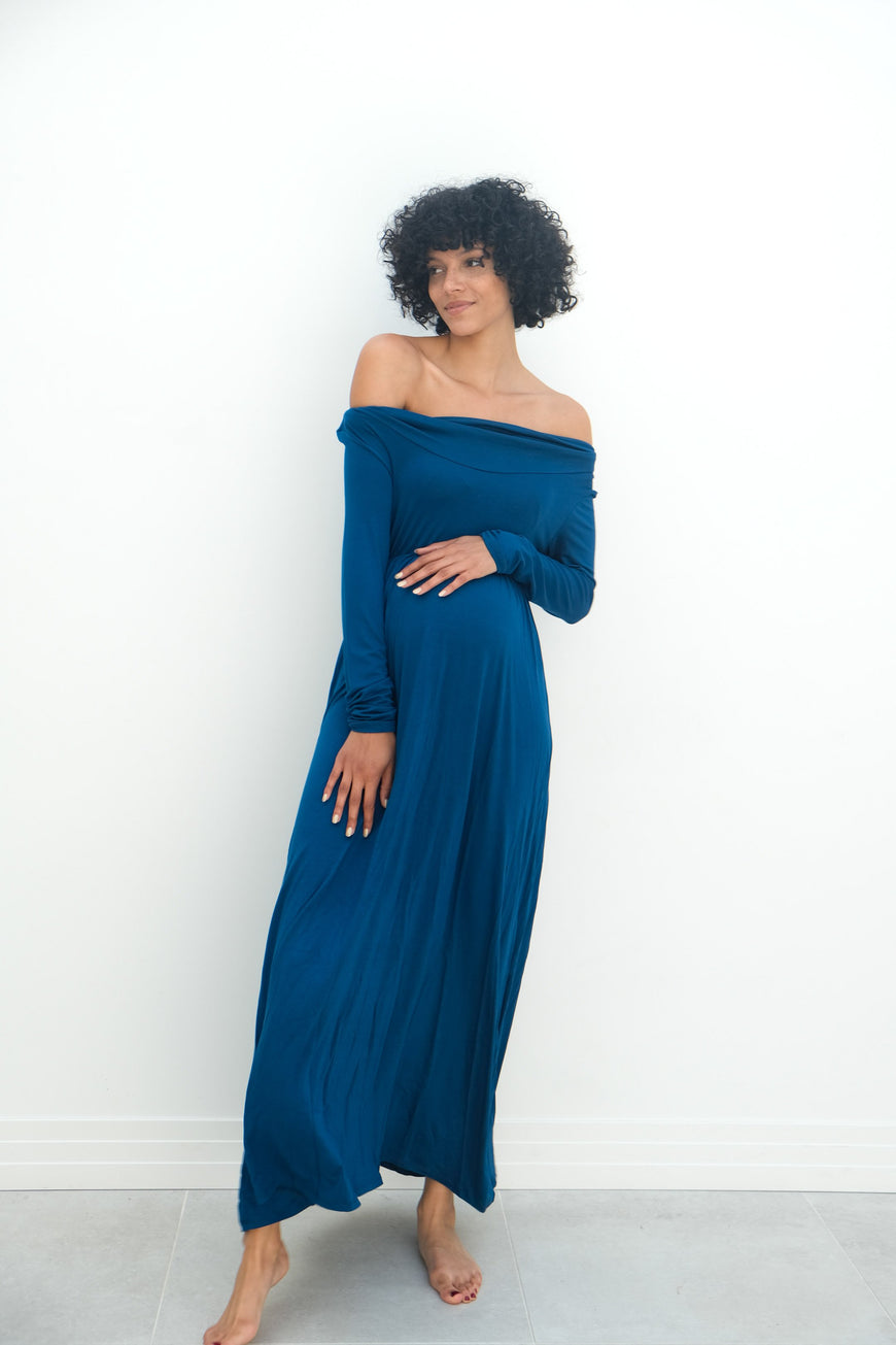 Delaney | Maternity Maxi Strapless Dress with Long Sleeves