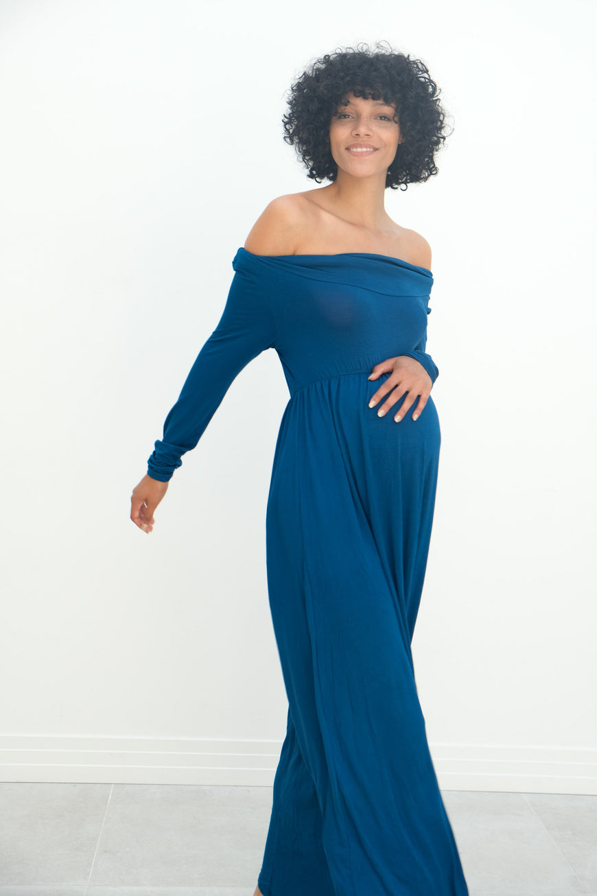 Delaney | Maternity Maxi Strapless Dress with Long Sleeves