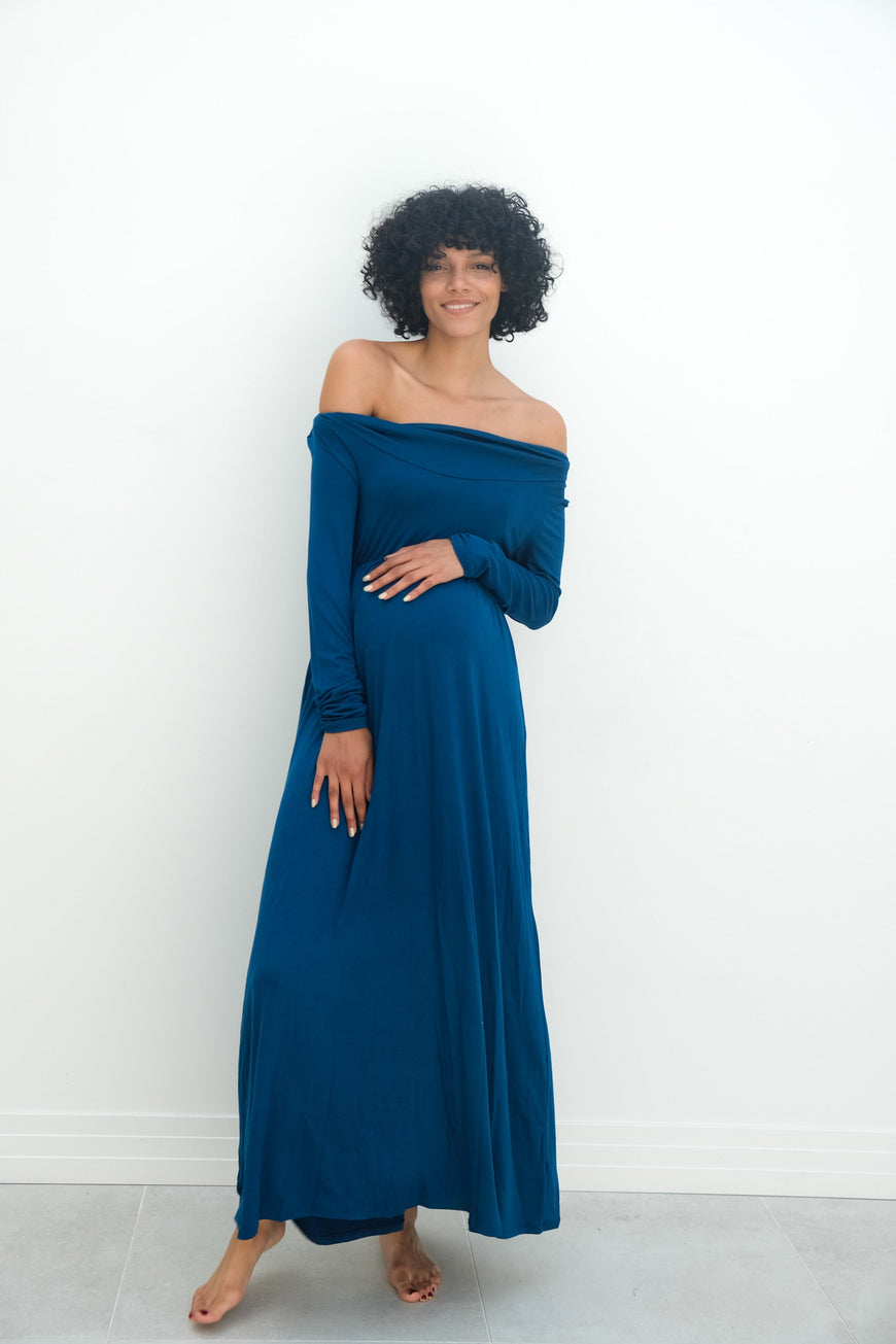 Delaney | Maternity Maxi Strapless Dress with Long Sleeves