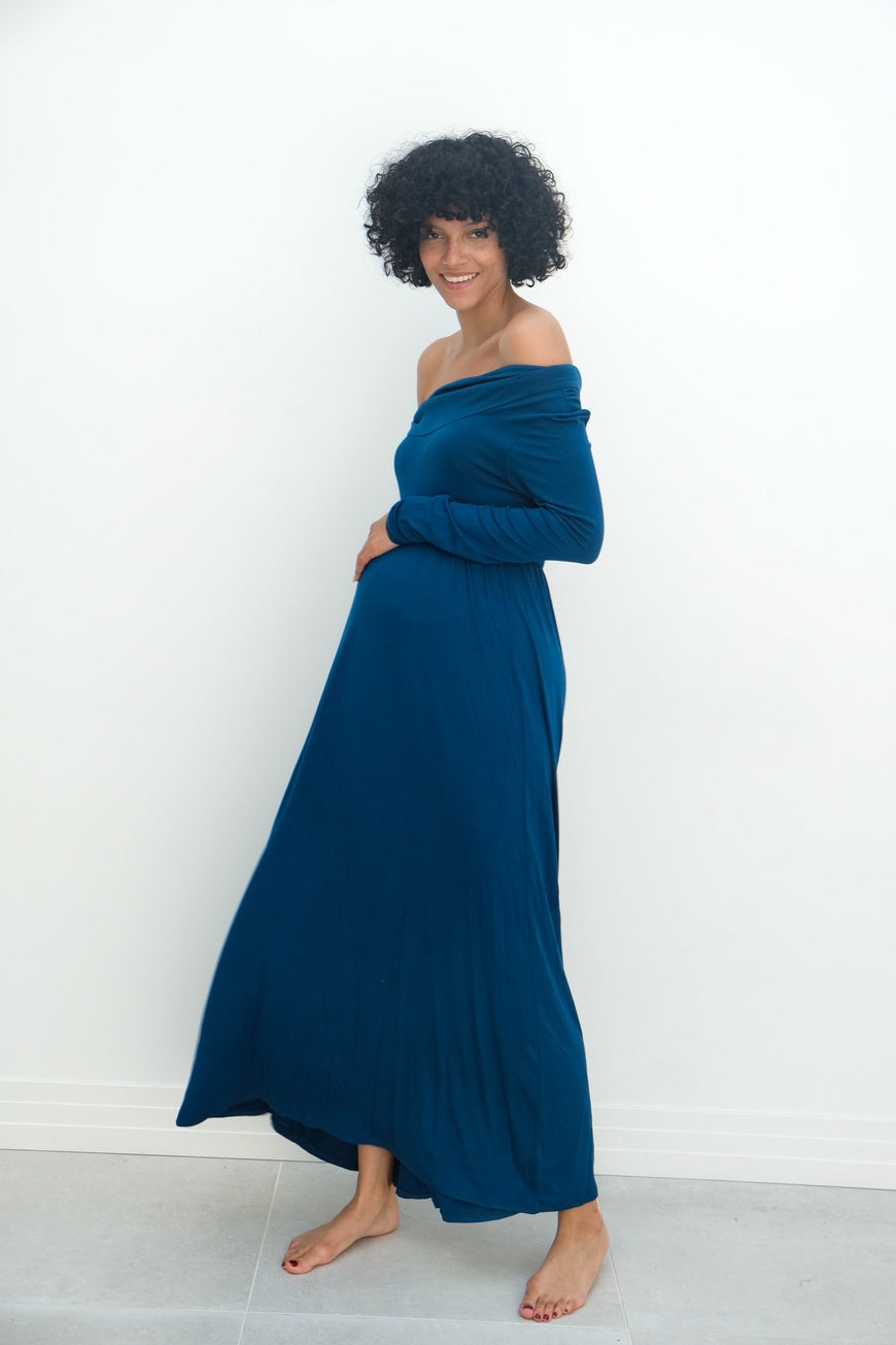 Delaney | Maternity Maxi Strapless Dress with Long Sleeves