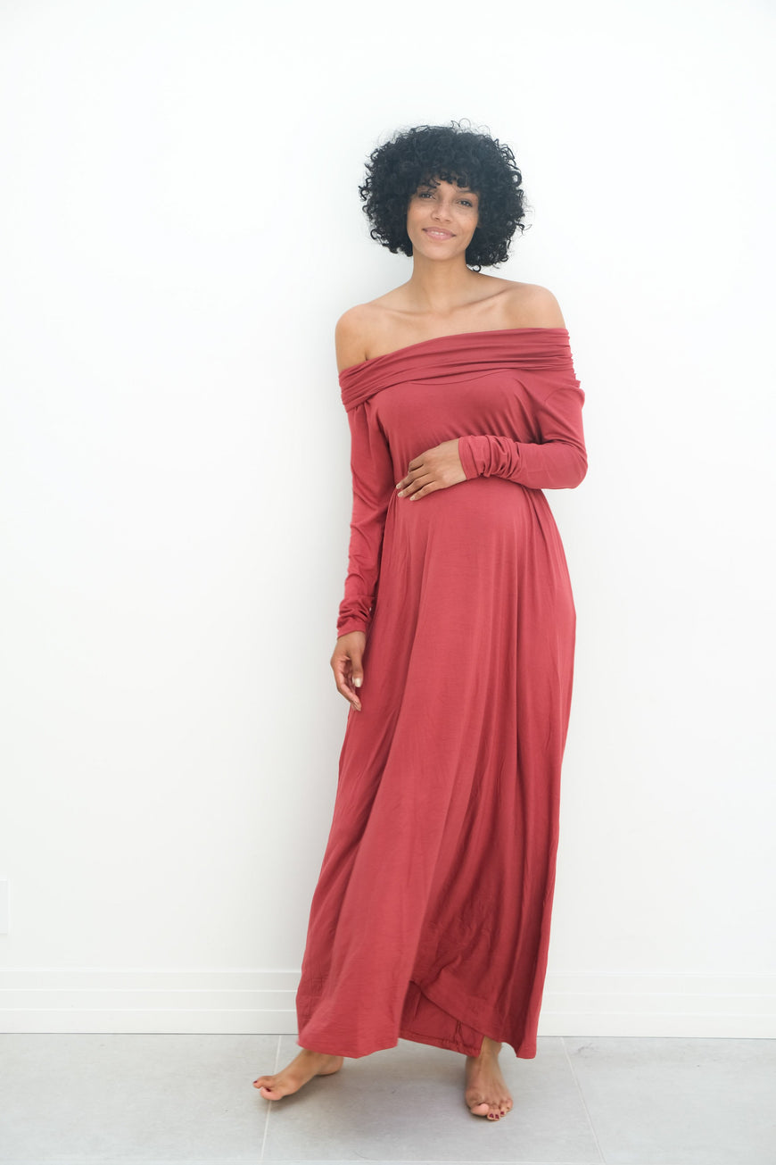 Delaney | Maternity Maxi Strapless Dress with Long Sleeves