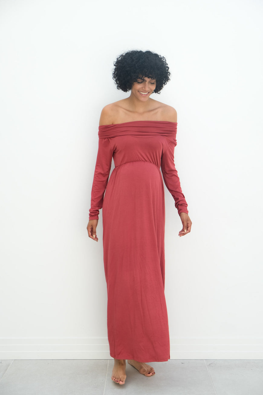Delaney | Maternity Maxi Strapless Dress with Long Sleeves