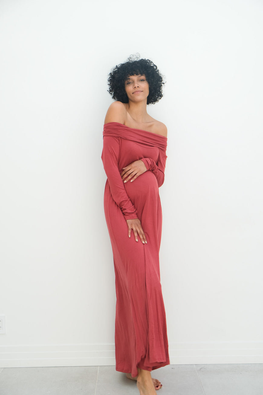 Delaney | Maternity Maxi Strapless Dress with Long Sleeves