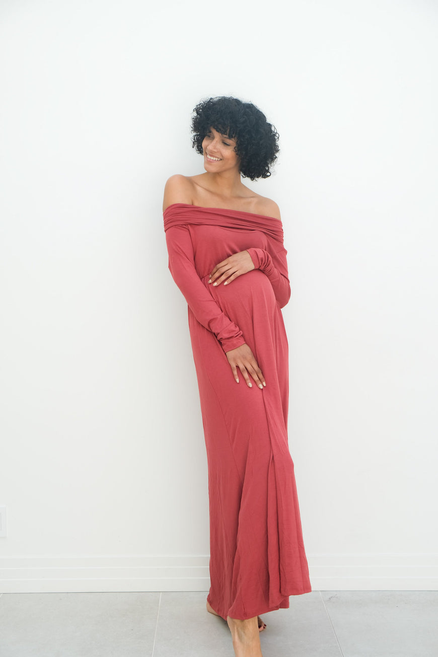 Delaney | Maternity Maxi Strapless Dress with Long Sleeves