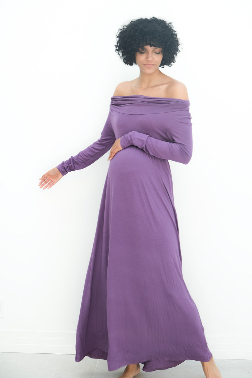 Delaney | Maternity Maxi Strapless Dress with Long Sleeves