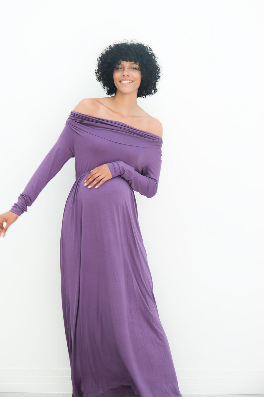Delaney | Maternity Maxi Strapless Dress with Long Sleeves