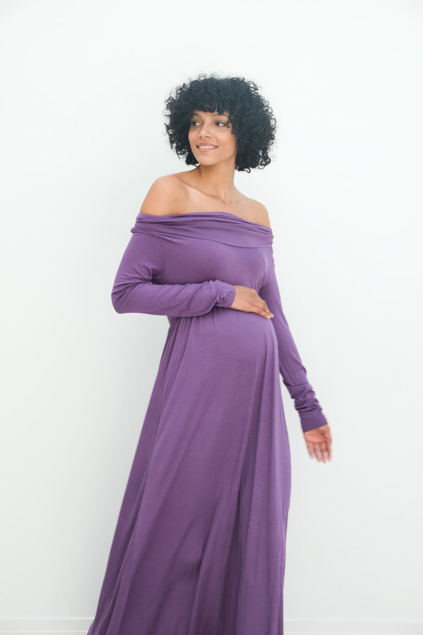 Delaney | Maternity Maxi Strapless Dress with Long Sleeves