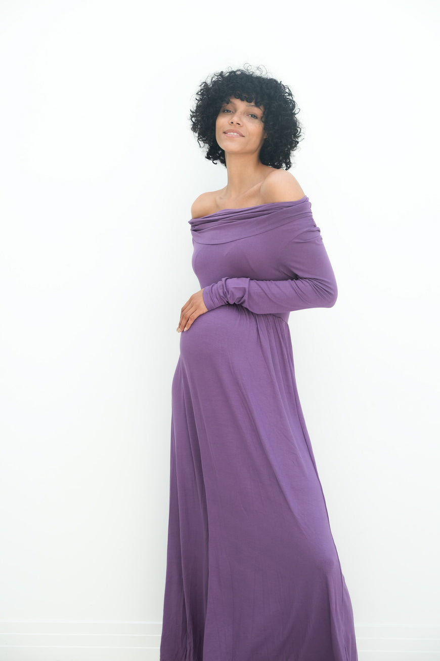 Delaney | Maternity Maxi Strapless Dress with Long Sleeves