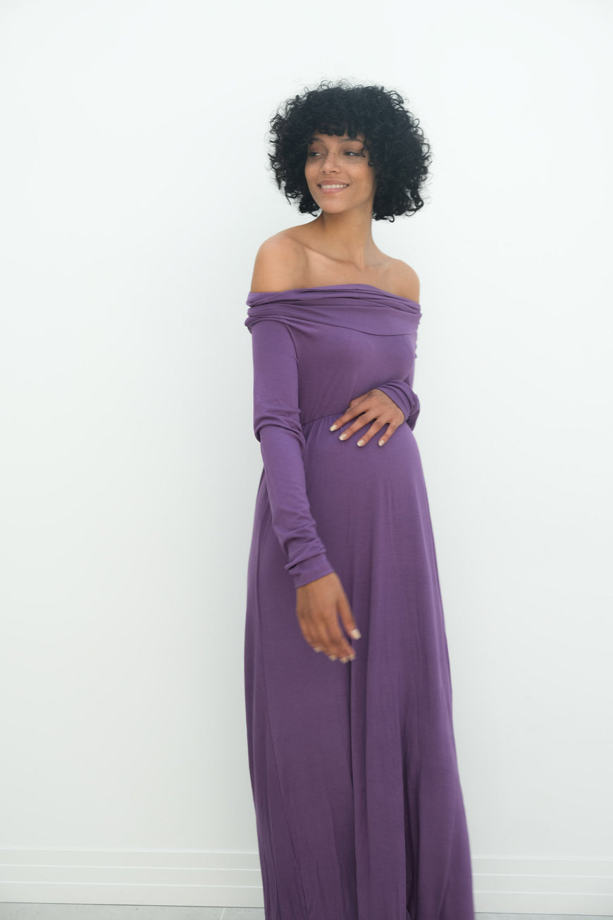 Delaney | Maternity Maxi Strapless Dress with Long Sleeves
