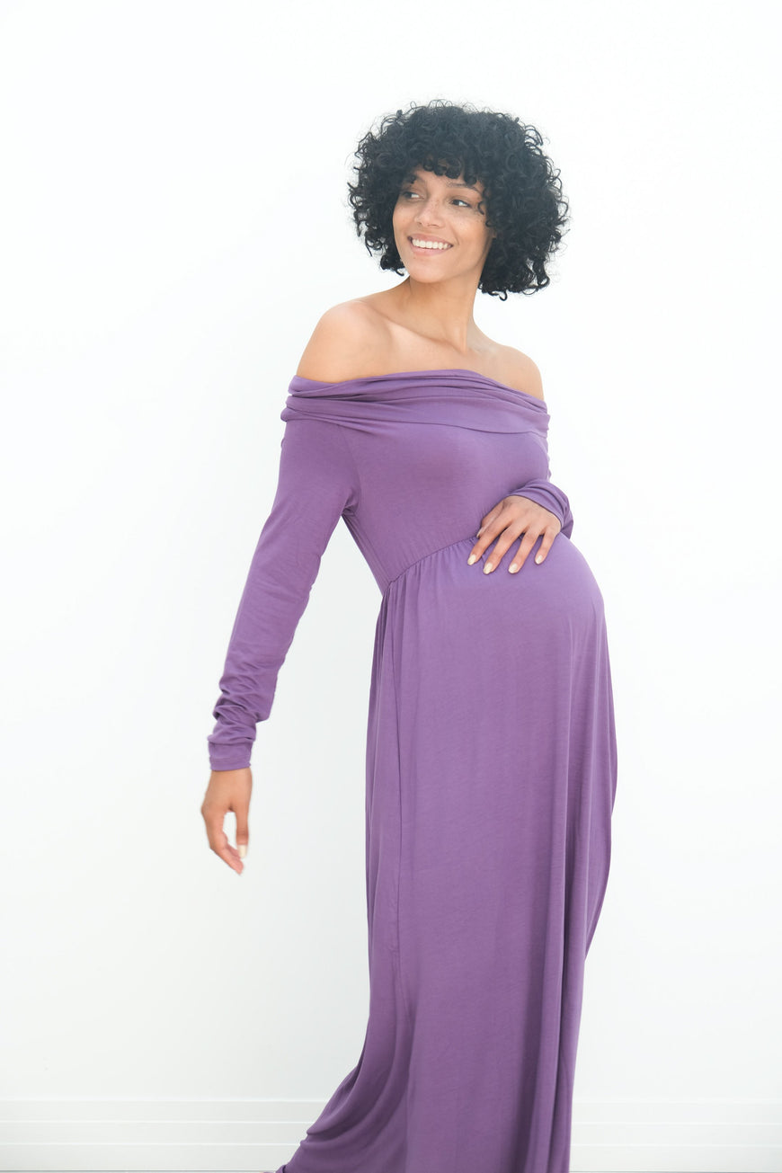 Delaney | Maternity Maxi Strapless Dress with Long Sleeves
