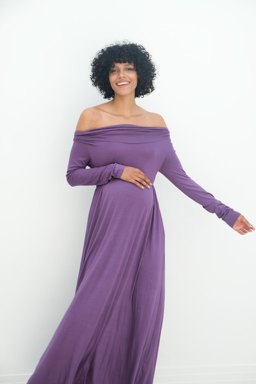 Delaney | Maternity Maxi Strapless Dress with Long Sleeves