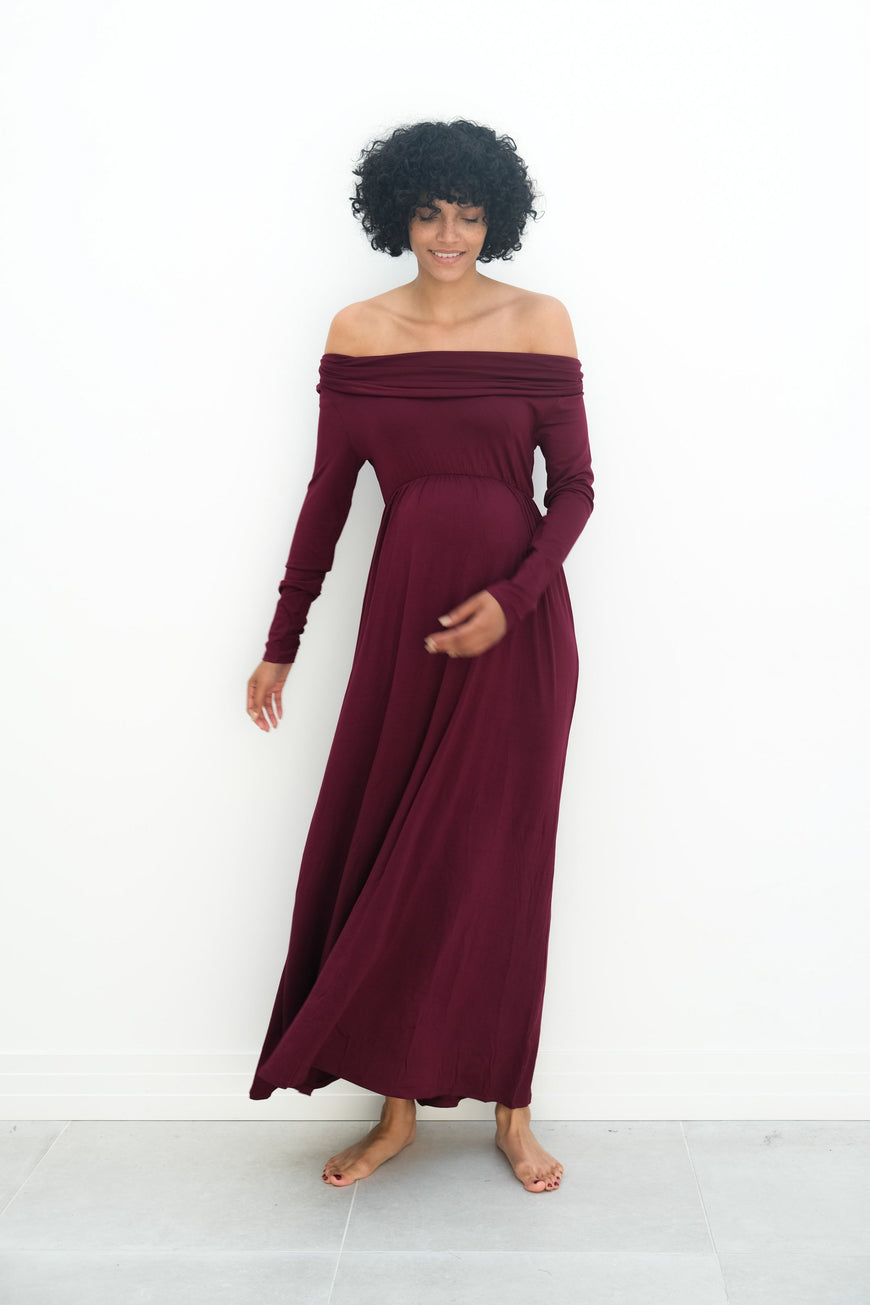 Delaney | Maternity Maxi Strapless Dress with Long Sleeves