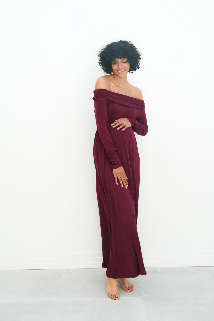 Delaney | Maternity Maxi Strapless Dress with Long Sleeves