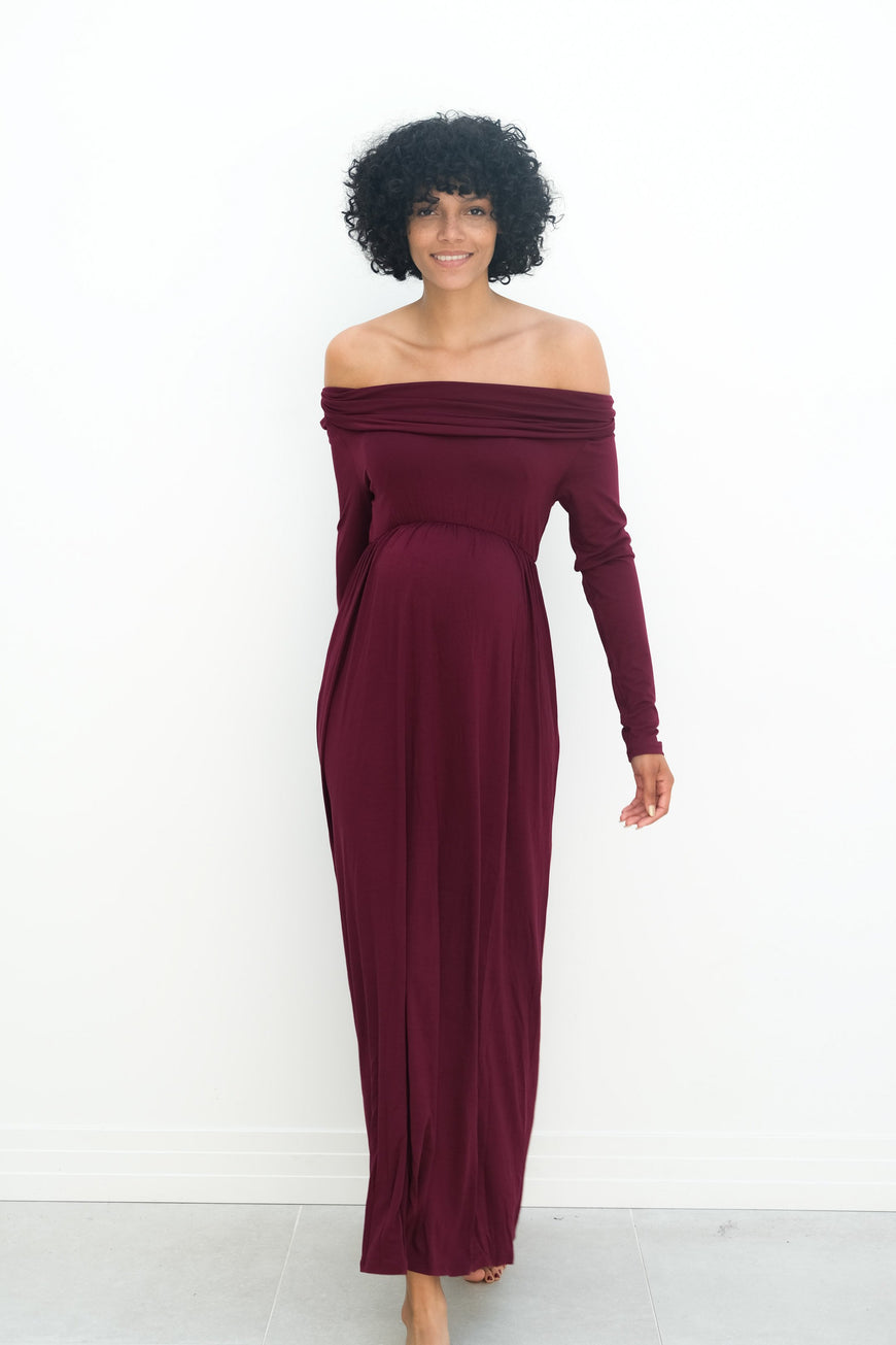 Delaney | Maternity Maxi Strapless Dress with Long Sleeves