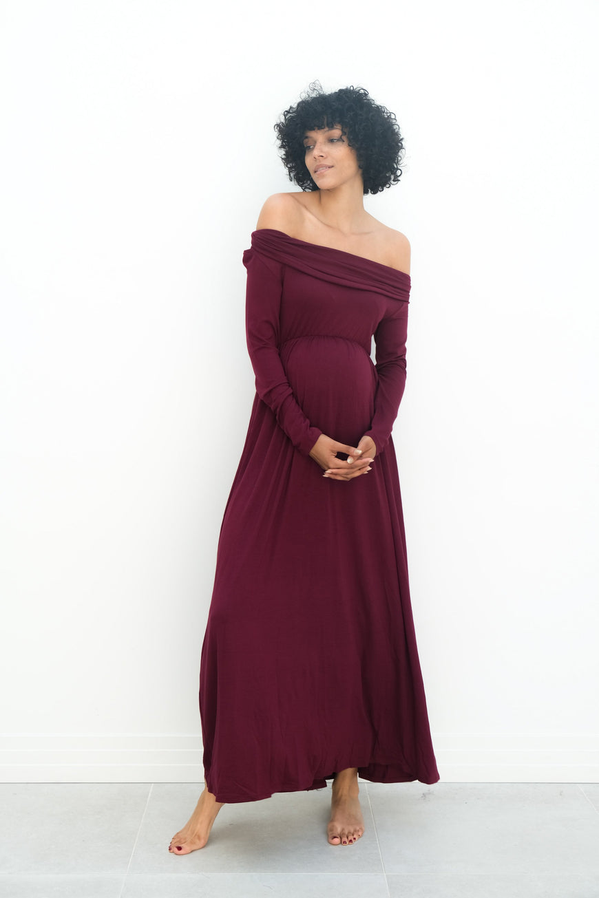 Delaney | Maternity Maxi Strapless Dress with Long Sleeves