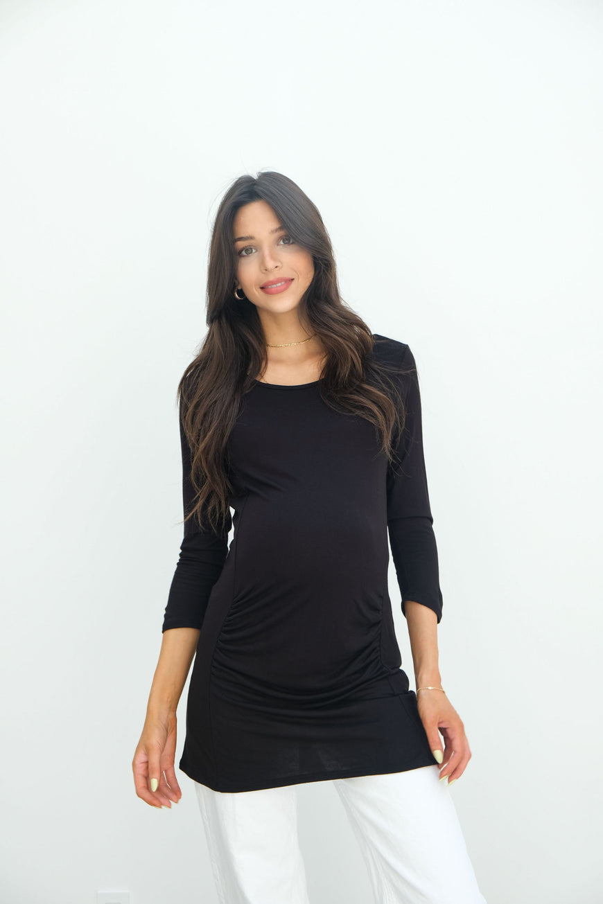 Sienna | Ruched Long Sleeve Short Maternity Dress With High Neck