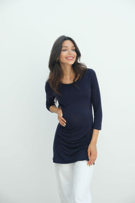 Sienna | Ruched Long Sleeve Short Maternity Dress With High Neck