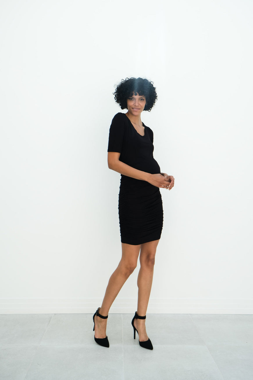 Athena | Maternity Ruched Bodycon Dress with Scoop Neck