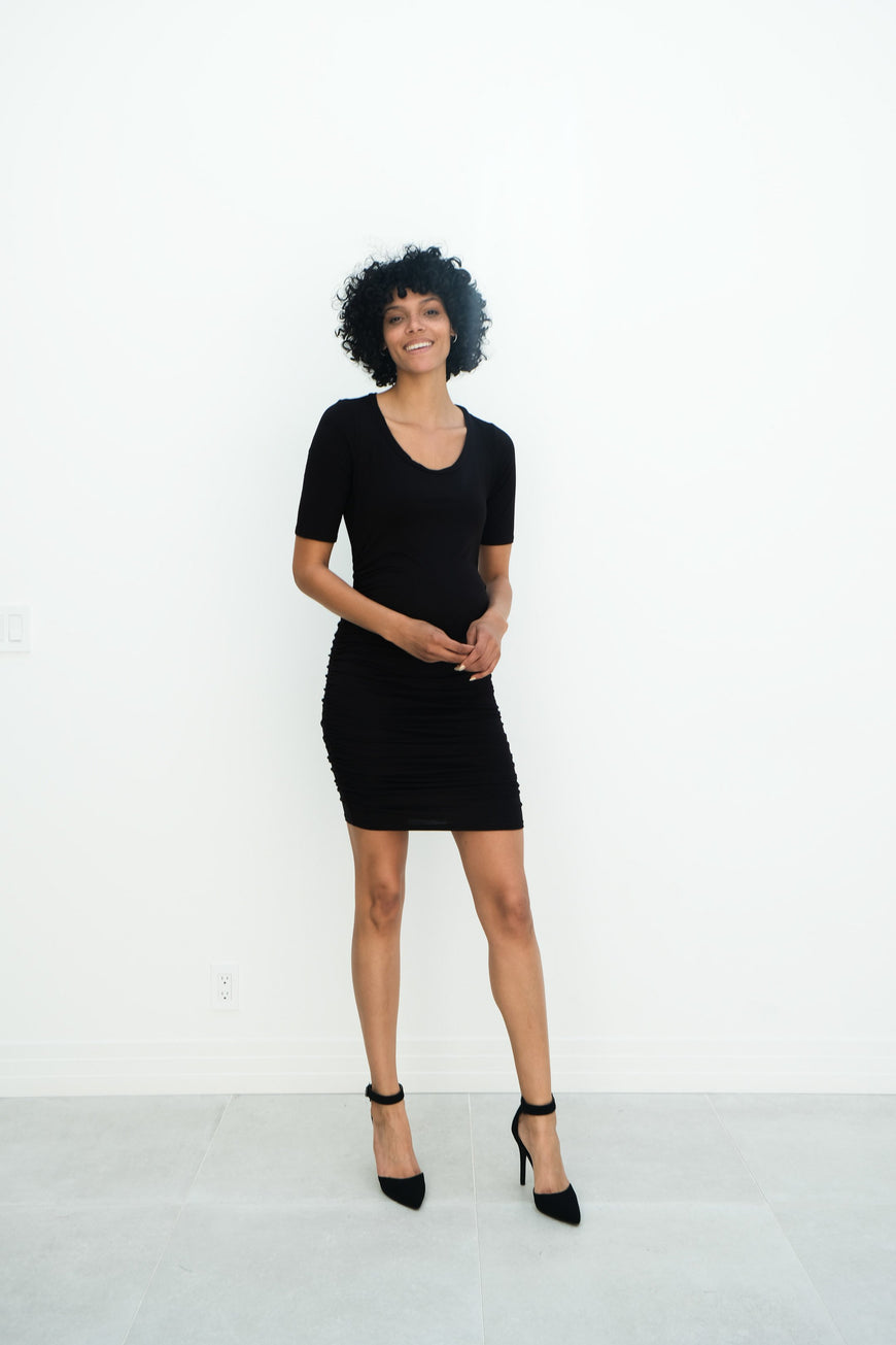 Athena | Maternity Ruched Bodycon Dress with Scoop Neck