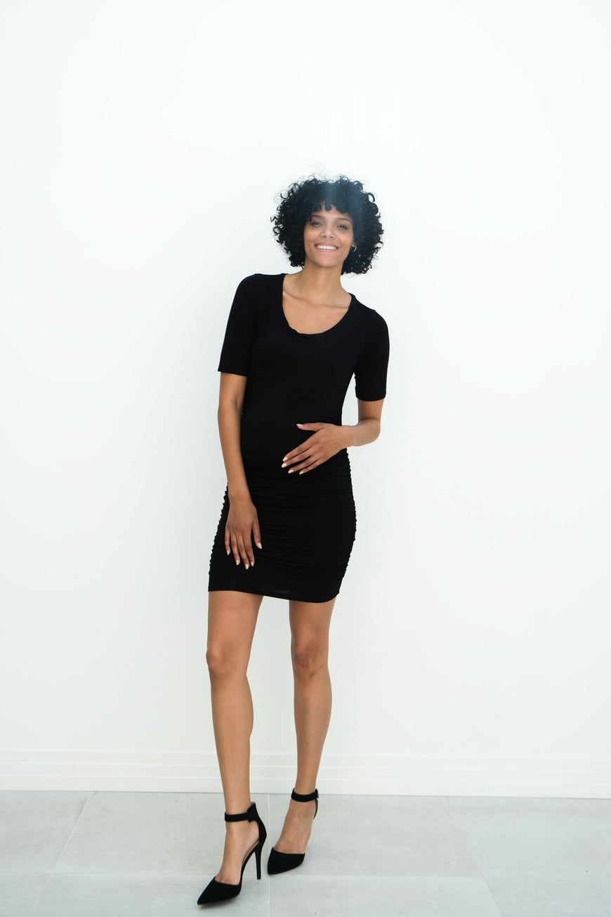 Athena | Maternity Ruched Bodycon Dress with Scoop Neck