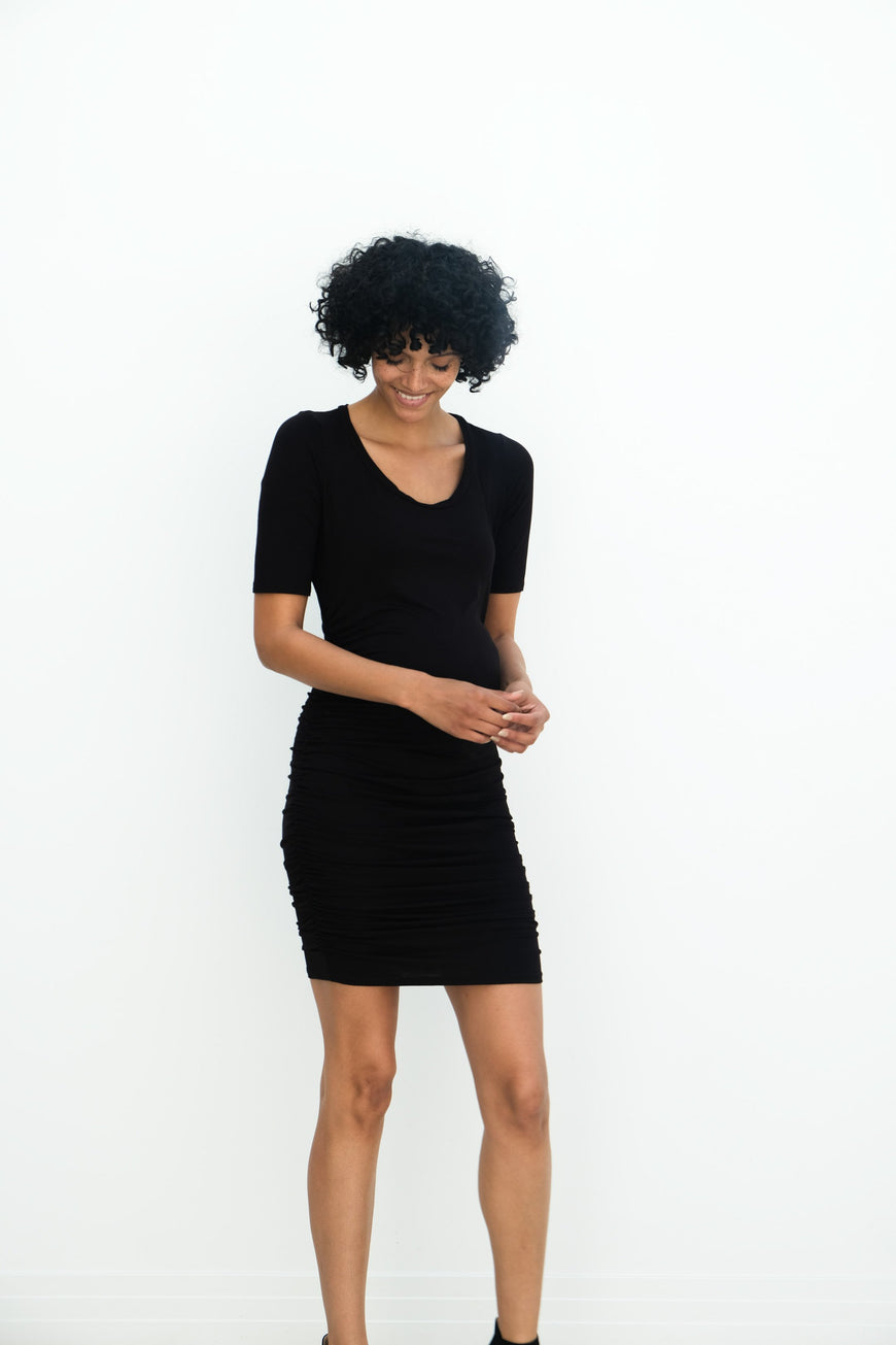 Athena | Maternity Ruched Bodycon Dress with Scoop Neck