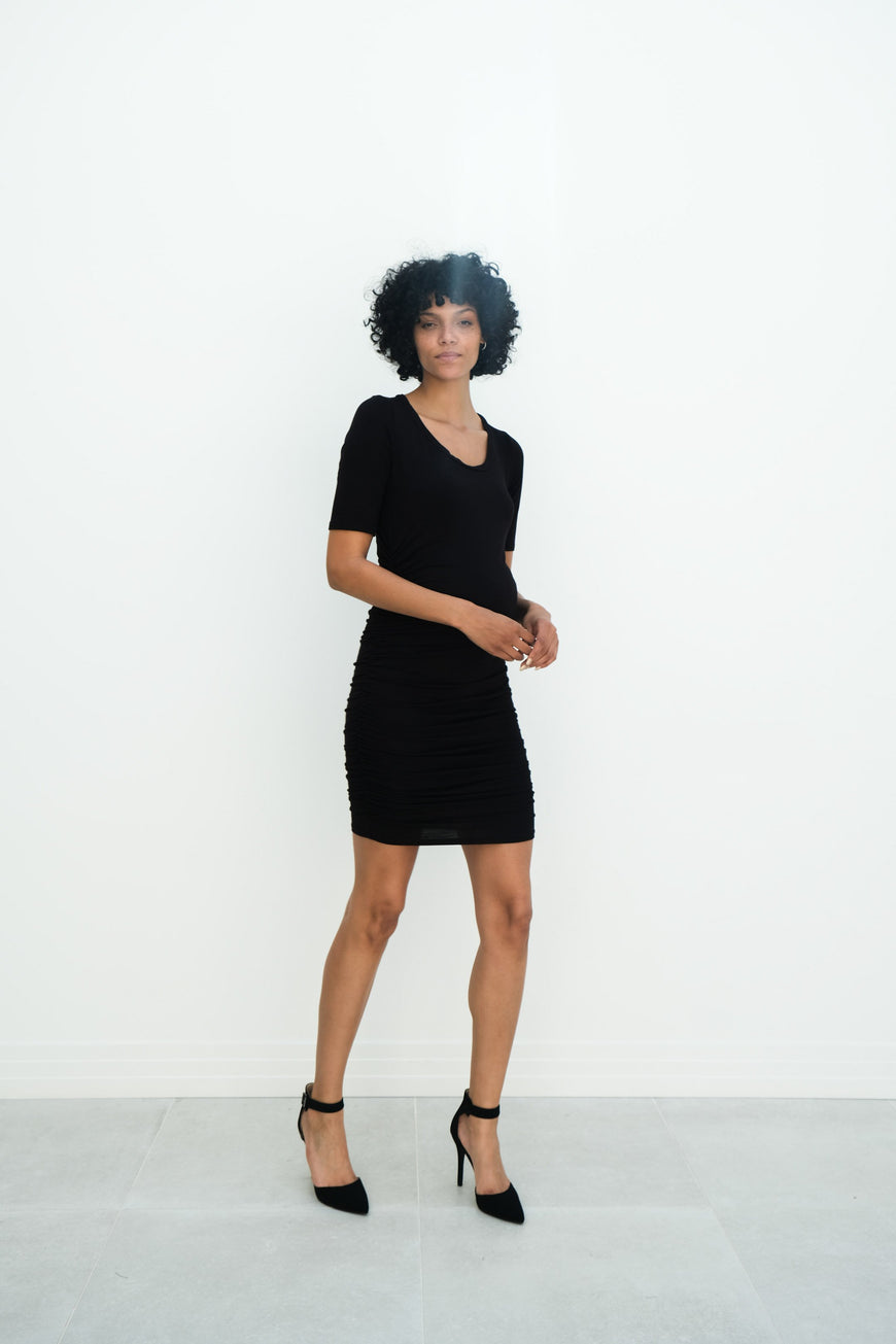 Athena | Maternity Ruched Bodycon Dress with Scoop Neck