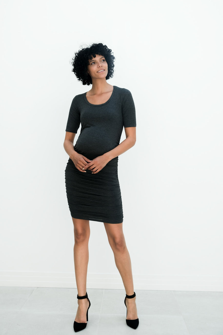 Athena | Maternity Ruched Bodycon Dress with Scoop Neck