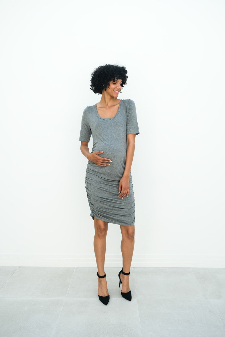 Athena | Maternity Ruched Bodycon Dress with Scoop Neck