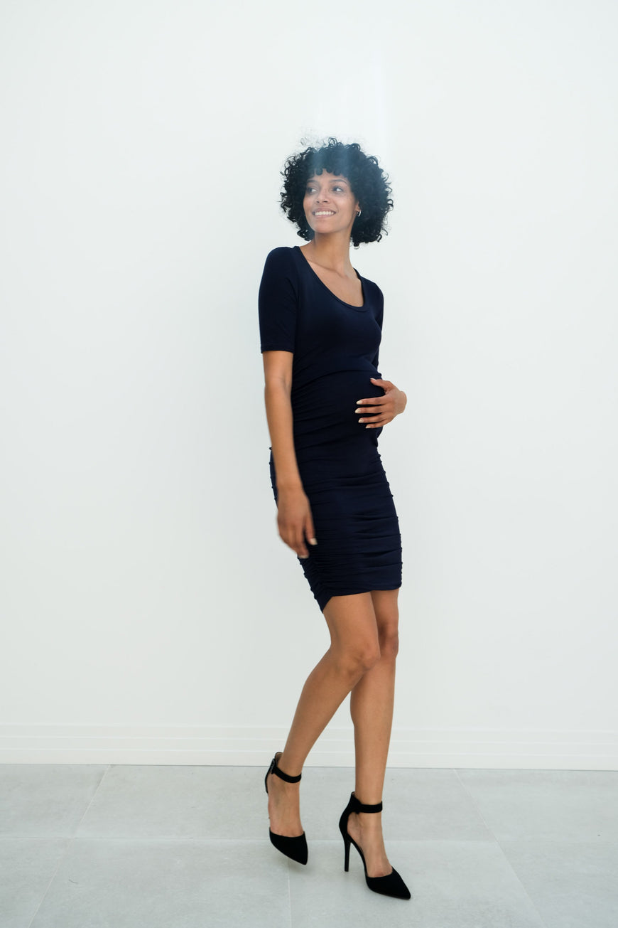 Athena | Maternity Ruched Bodycon Dress with Scoop Neck