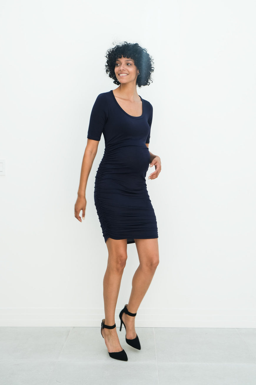Athena | Maternity Ruched Bodycon Dress with Scoop Neck