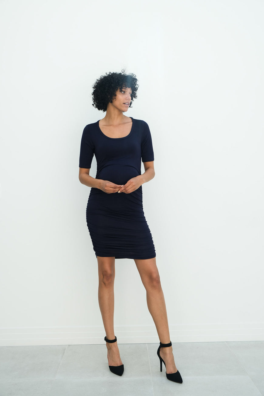 Athena | Maternity Ruched Bodycon Dress with Scoop Neck