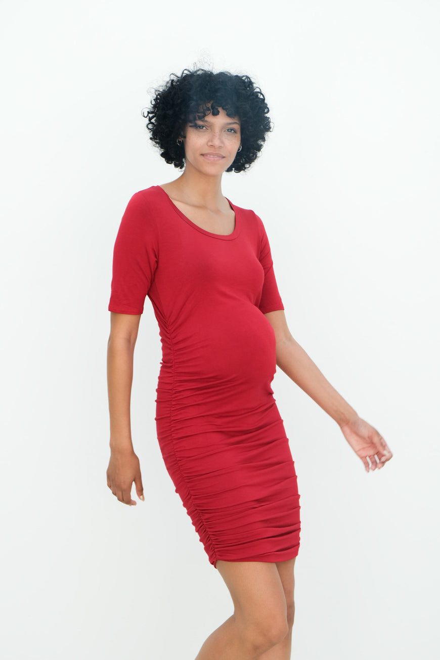 Athena | Maternity Ruched Bodycon Dress with Scoop Neck