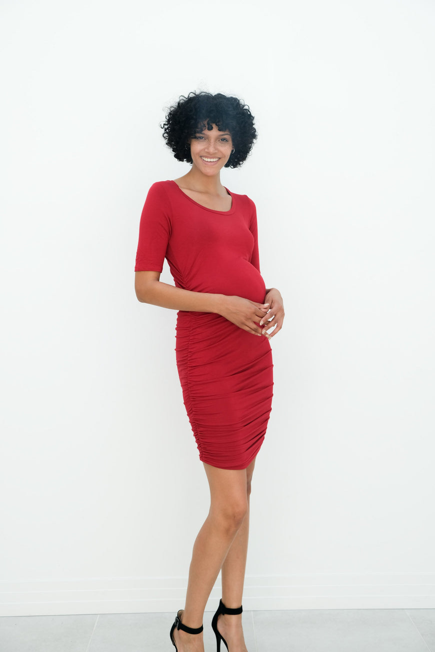 Athena | Maternity Ruched Bodycon Dress with Scoop Neck