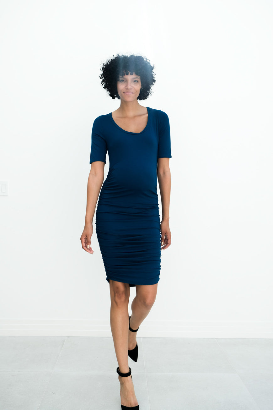Athena | Maternity Ruched Bodycon Dress with Scoop Neck
