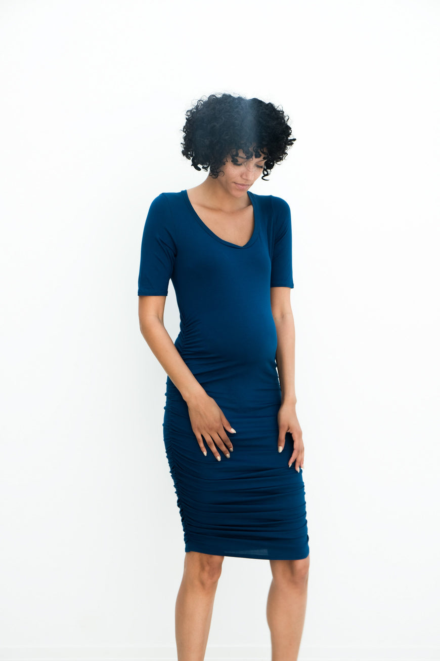 Athena | Maternity Ruched Bodycon Dress with Scoop Neck