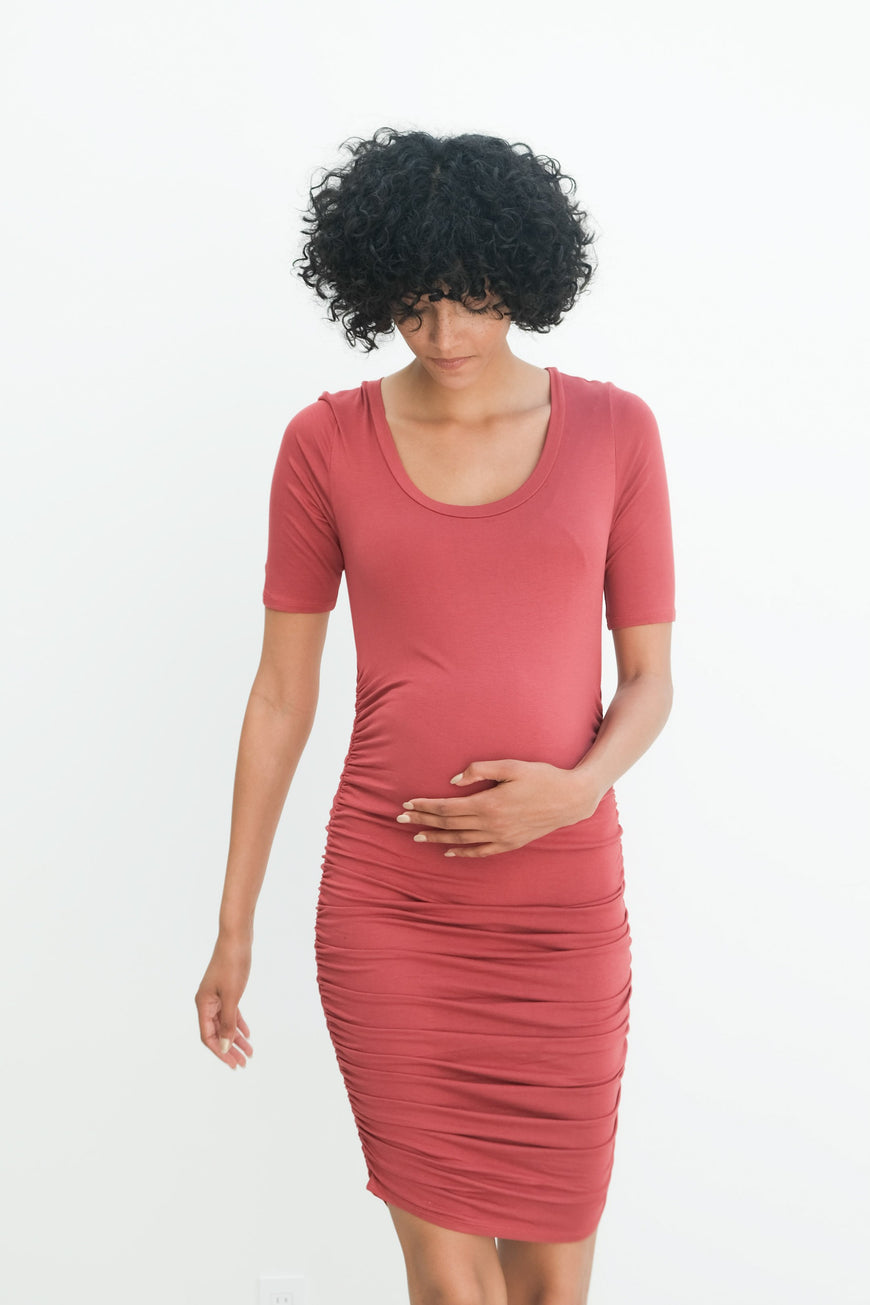 Athena | Maternity Ruched Bodycon Dress with Scoop Neck