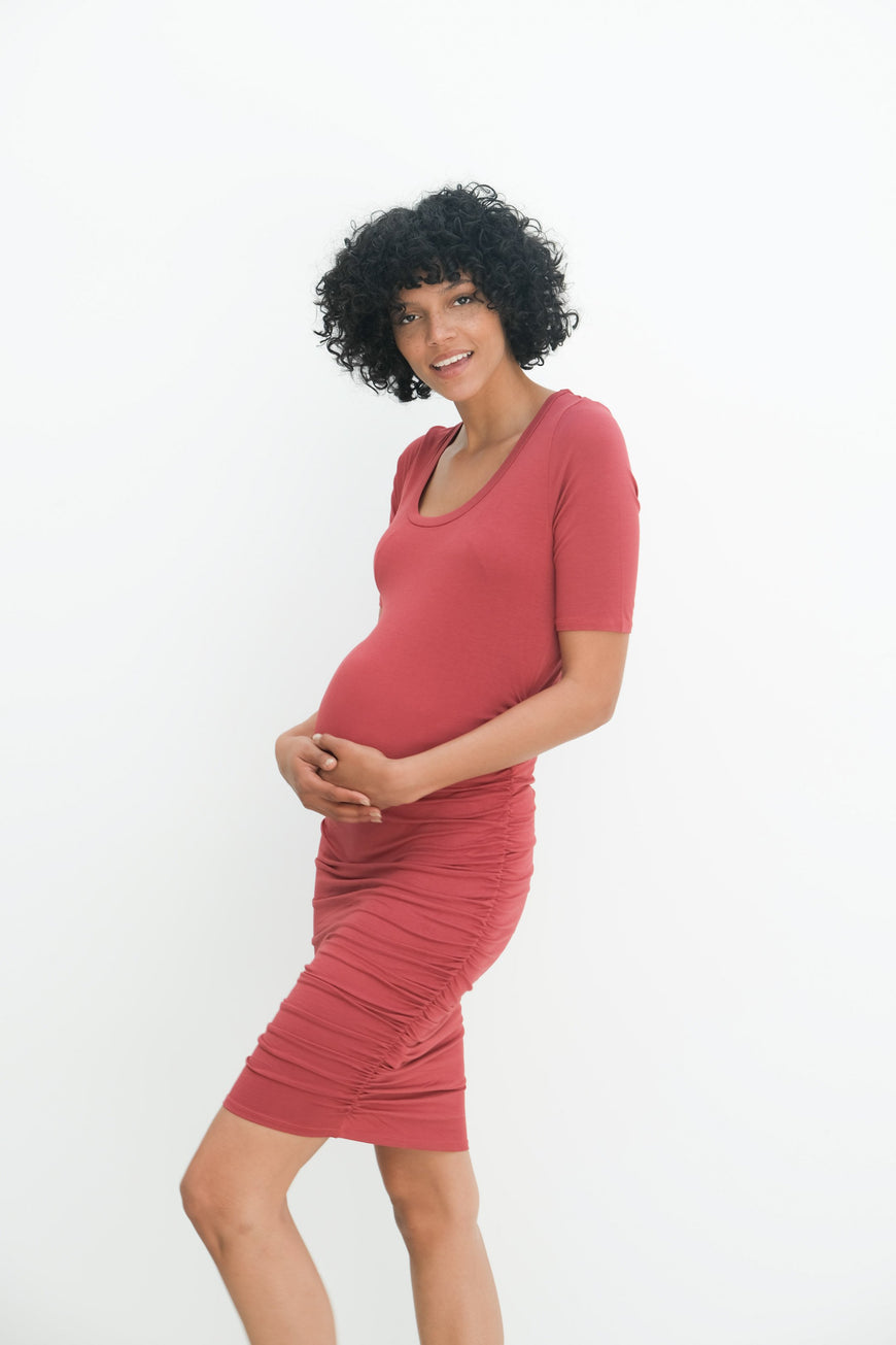 Athena | Maternity Ruched Bodycon Dress with Scoop Neck
