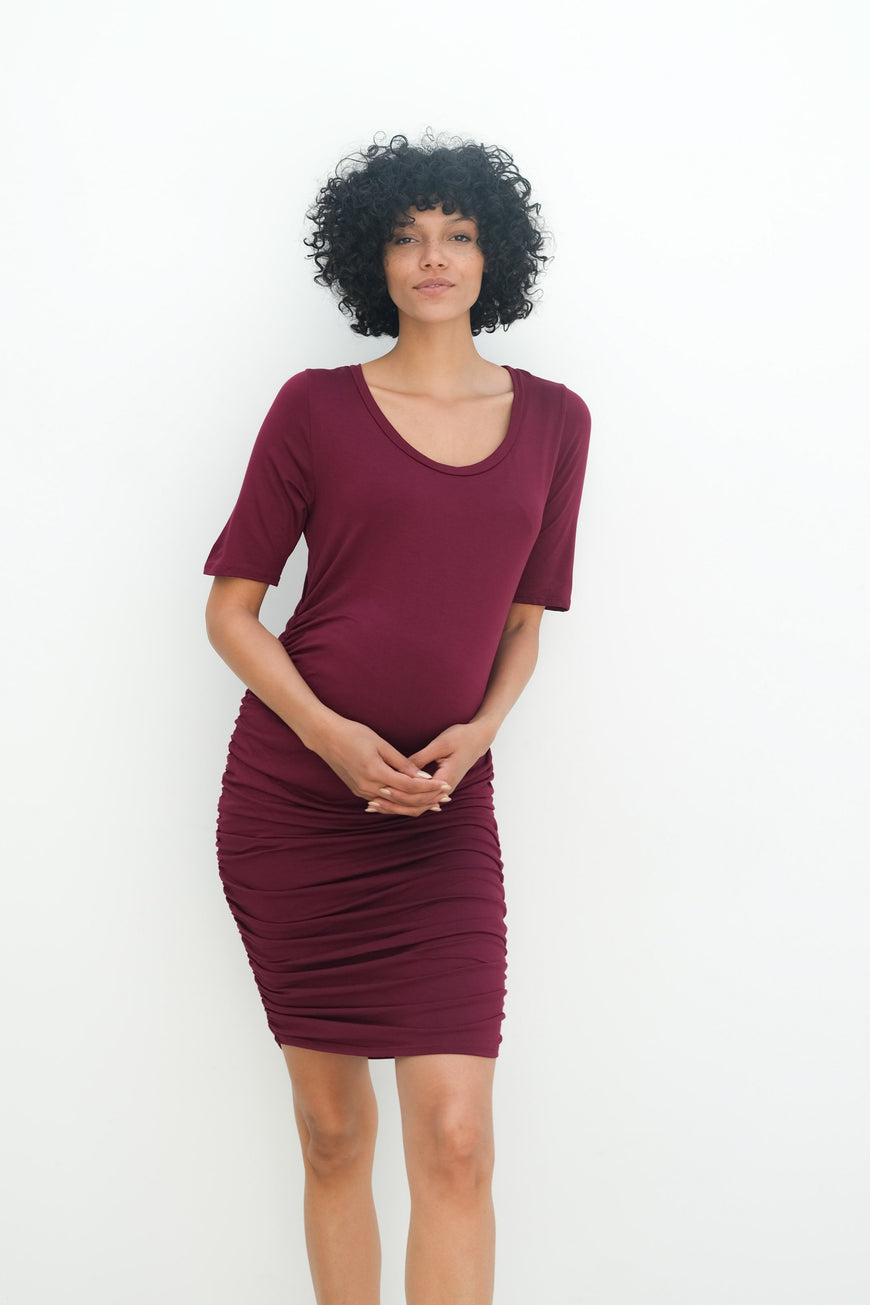 Athena | Maternity Ruched Bodycon Dress with Scoop Neck