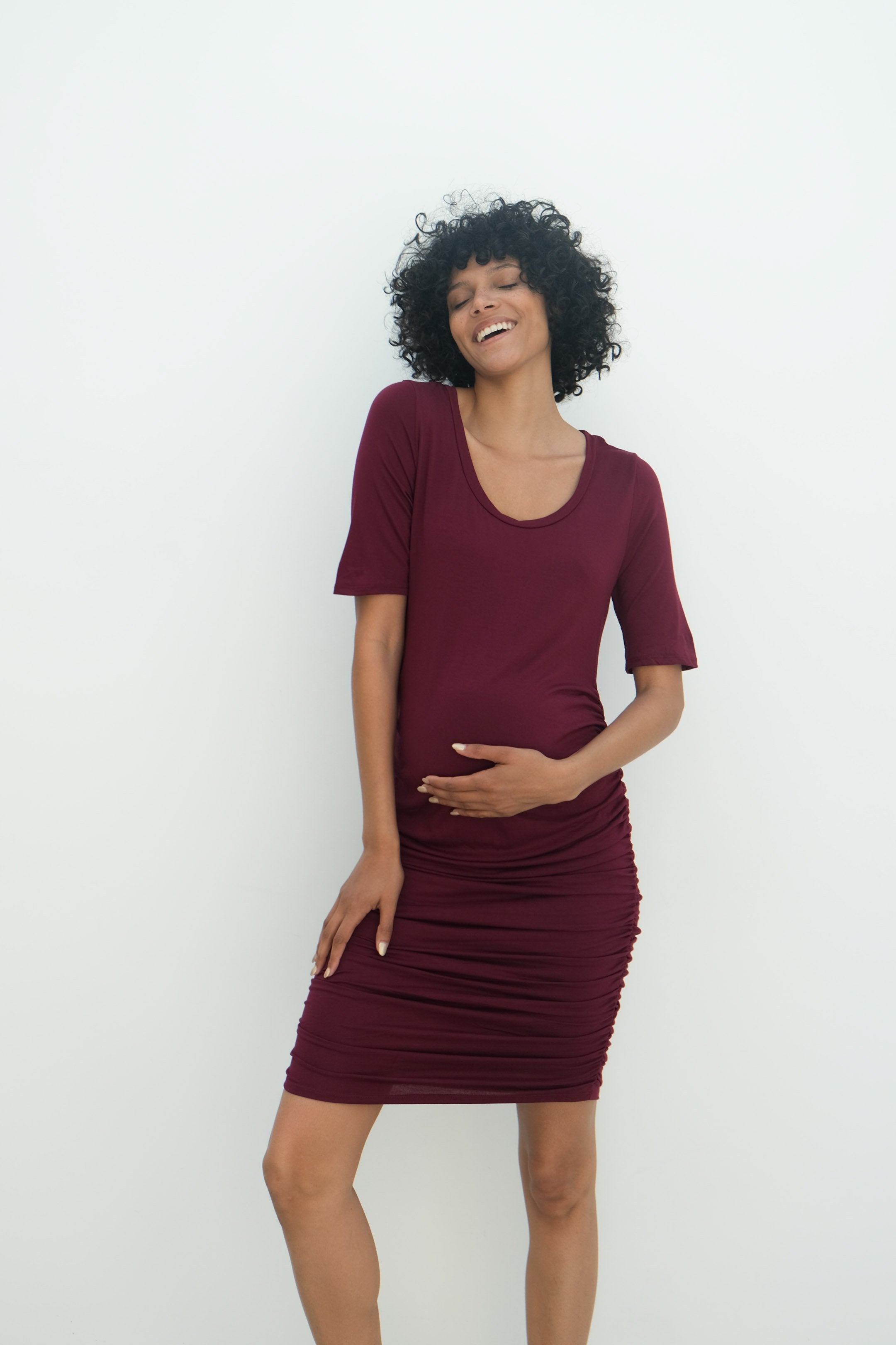 Athena | Maternity Ruched Bodycon Dress with Scoop Neck