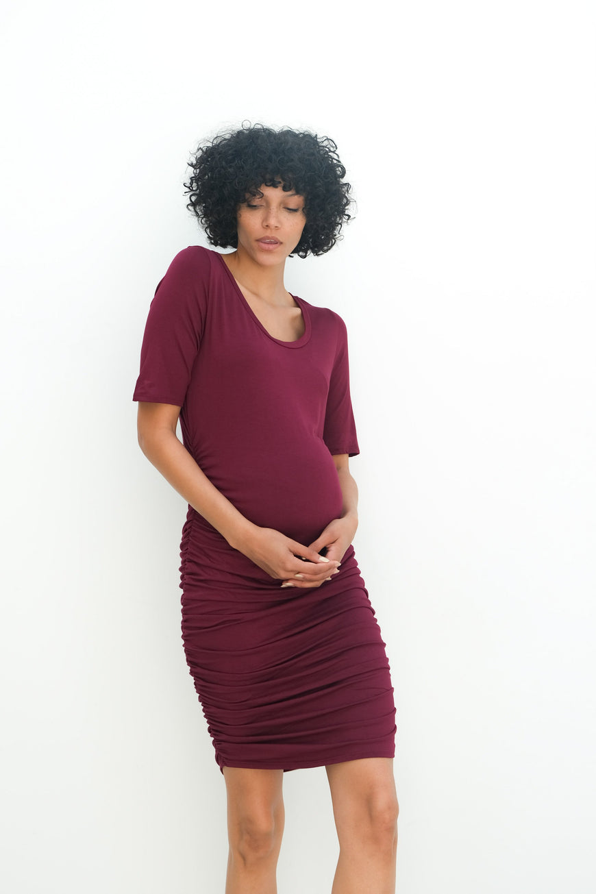 Athena | Maternity Ruched Bodycon Dress with Scoop Neck