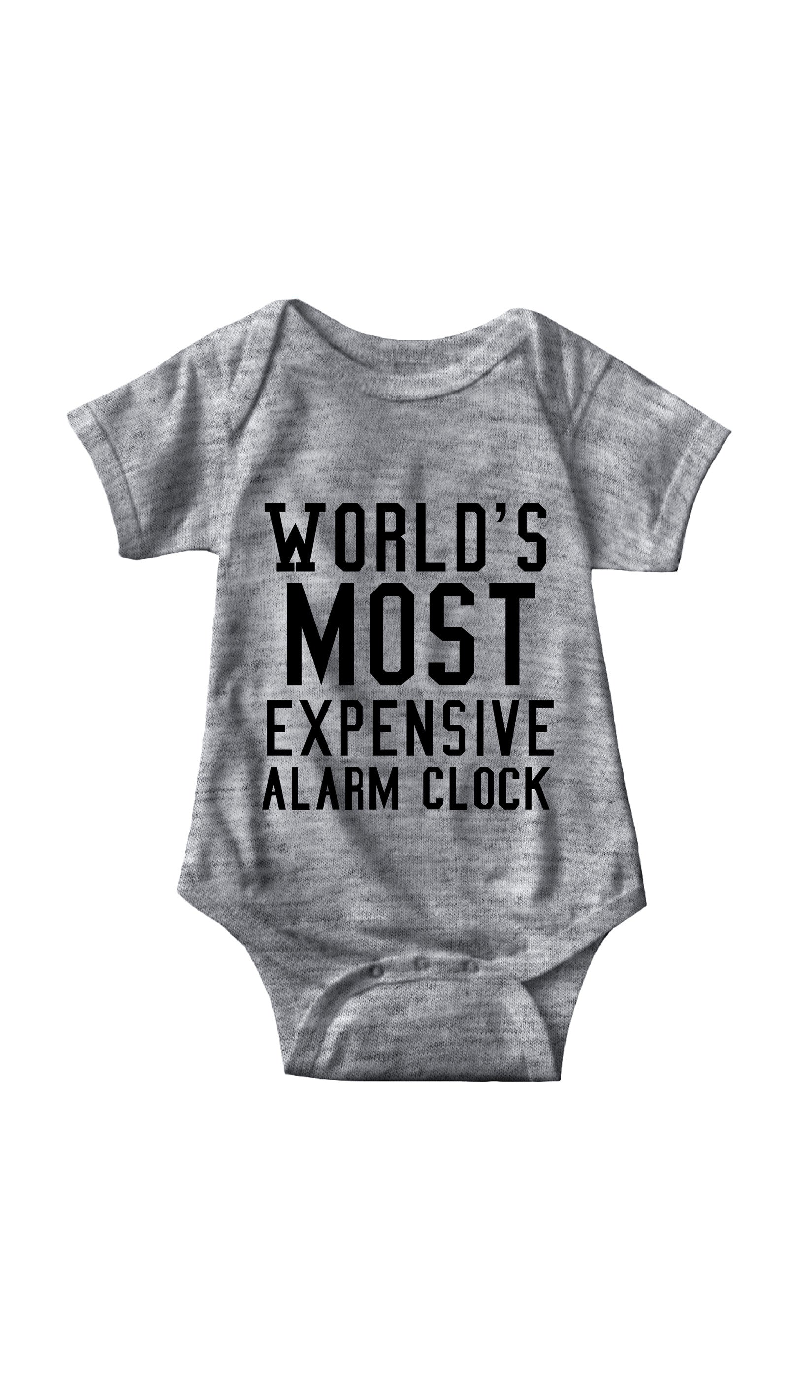World's Most Expensive Alarm Clock Gray Infant Onesie | Sarcastic ME