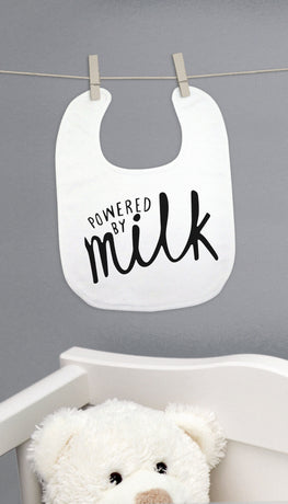 Powered By Milk Funny Baby Bib Gift | Sarcastic ME