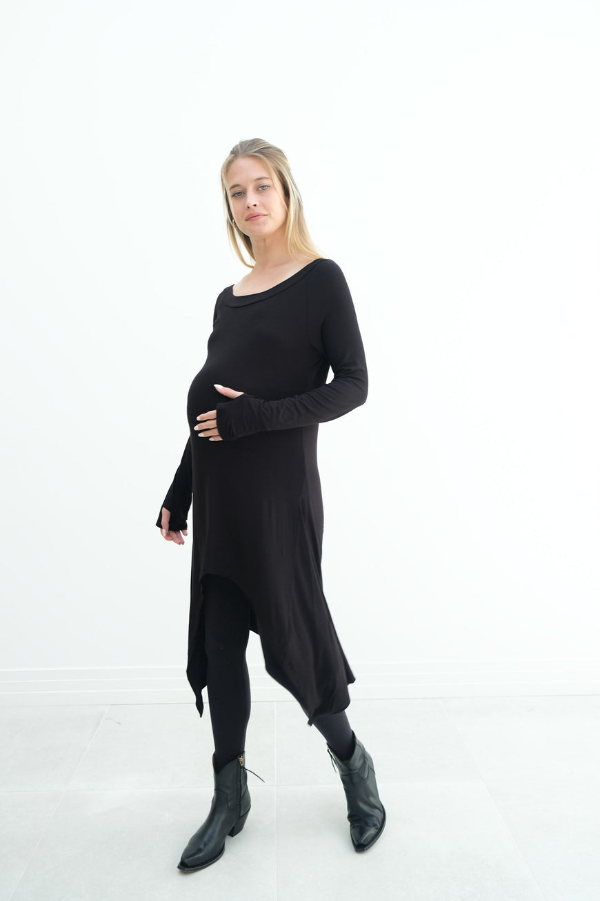 Luna | Long Sleeve Midi Maternity Dress With Bohemian Cut