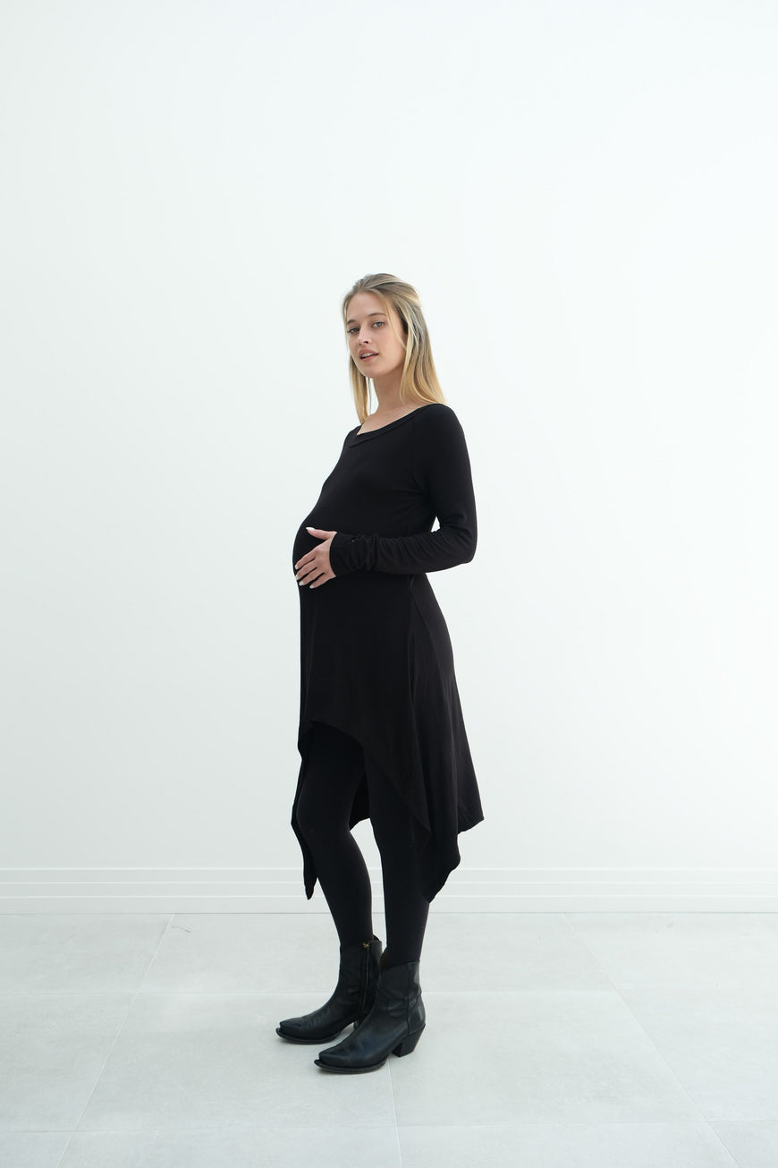 Luna | Long Sleeve Midi Maternity Dress With Bohemian Cut
