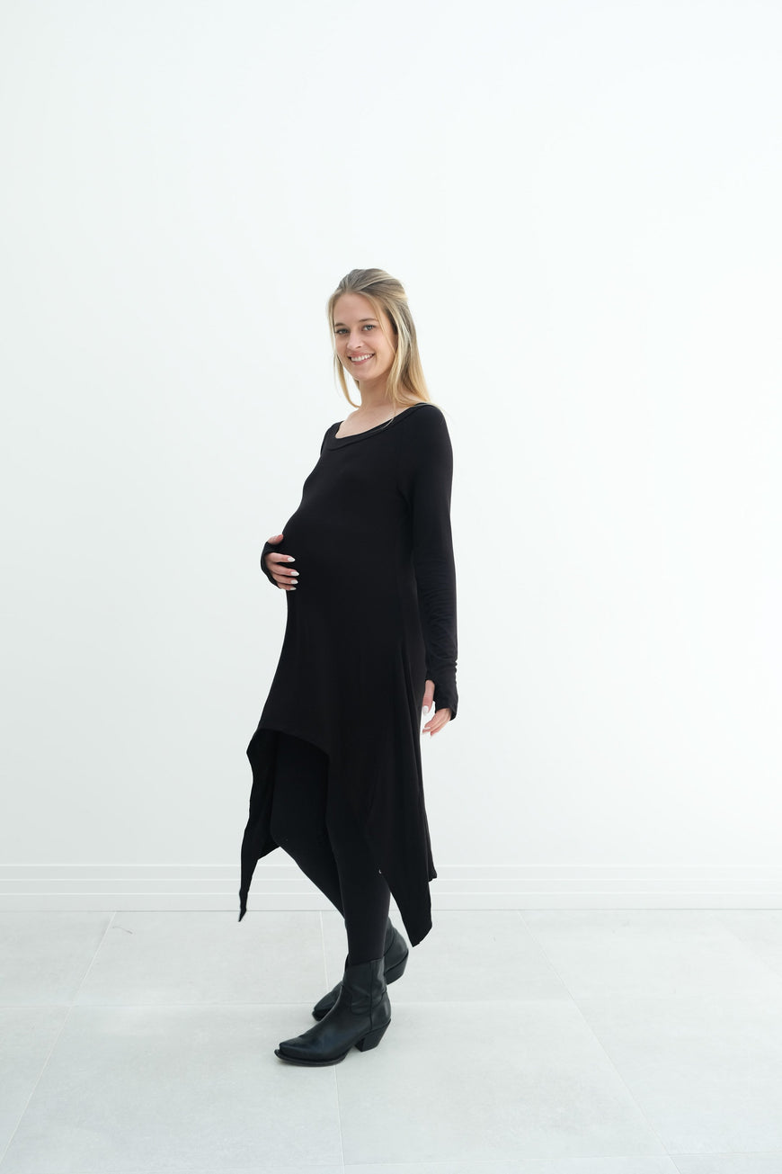 Luna | Long Sleeve Midi Maternity Dress With Bohemian Cut