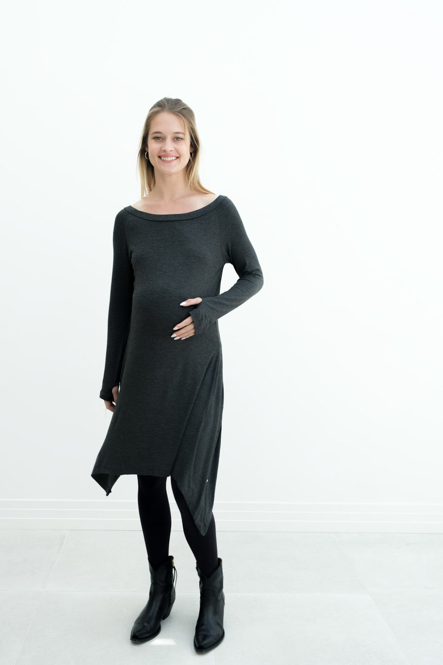 Luna | Long Sleeve Midi Maternity Dress With Bohemian Cut