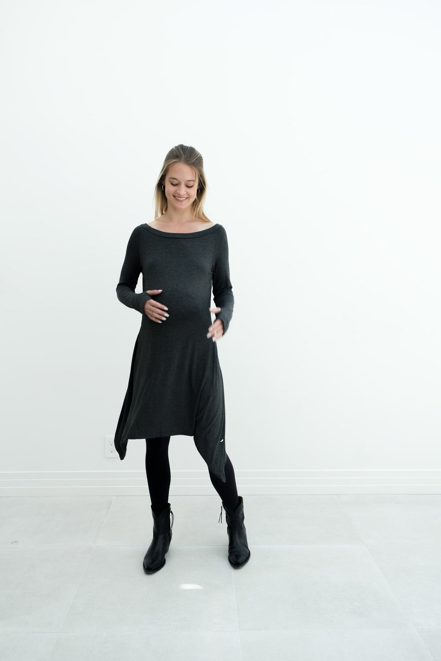 Luna | Long Sleeve Midi Maternity Dress With Bohemian Cut